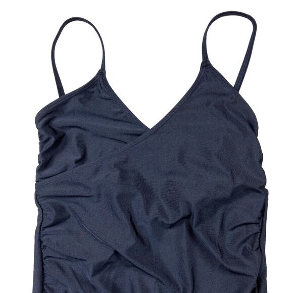 NEW Wolf & Whistle One Piece Swimsuit Wrap V Neck Navy Blue Women Size Large - Picture 3 of 8